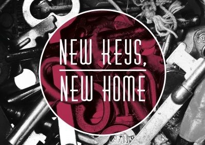 Ein Bild mit vielen Schlüsseln und dazu der Spruch New keys, new home