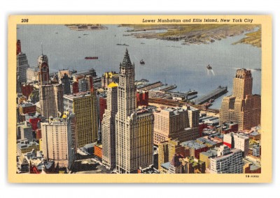 New York City, New York, lower Manhattan and Ellis Island