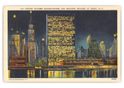New York City, New York, United Nations Headquarters at night