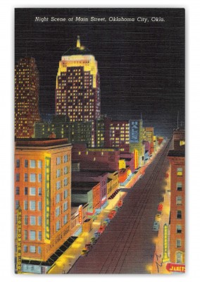 Oklahoma City, Oklahoma, Night scene on Main Street