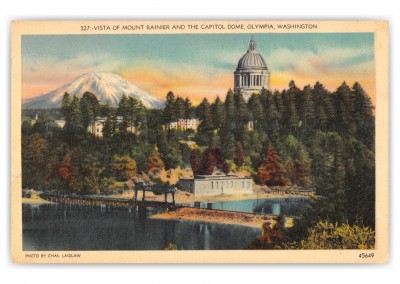 Olympia, Washington, Vista of Mount Rainier and Capitol Dome