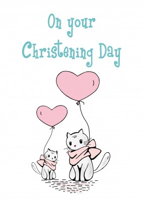 illustration two cure cats with heart-shaped balloons