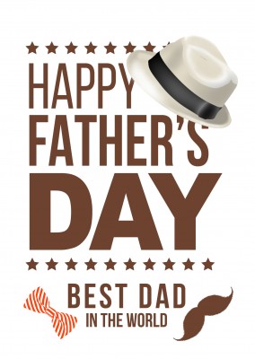 weißer Hut, bunte Fliege und Schnauzbar zum Vatertag