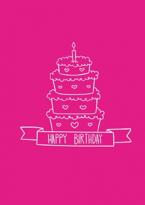 Geburtstagswünsche mit Torte und Kerze (pink)