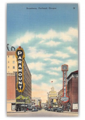 Portland Oregon Broadway Street Scene Paramount Theater