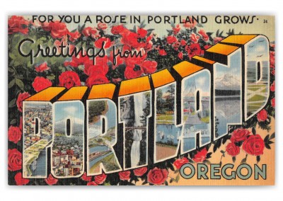 Portland Oregon Greetings Large Letter Roses