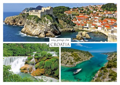 Three photos of croatia – waterfall, port, ocean and city