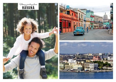 Personalizable greeting card from Havana with two panoramic photos of the cityscape