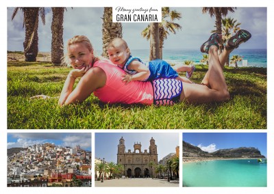 Personalizable greeting card from Gran Canaria with photos of the coastline and the Cathedral of Saint Ana 