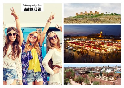 Personalizable greeting card from Marrasch in Marokka with photographies of the city and landscape