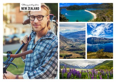 Personalizable greeting card from New Zealand with breathtaking photos of the nature and landscape
