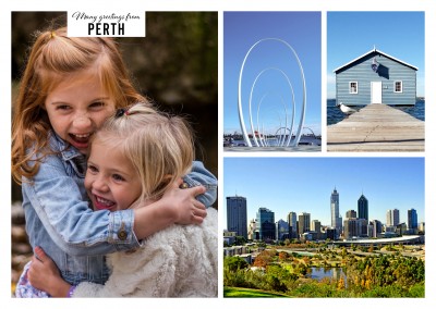 Personalizable greeting card from Perth with skyline and nature photos