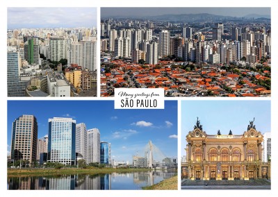 Personalizable greeting card from Sao Paulo in Brazil with photos of the skyline and the city