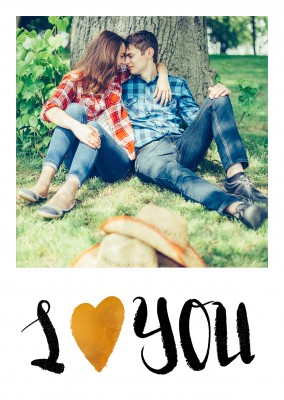 personalizable love postcard with black text and a golden heart