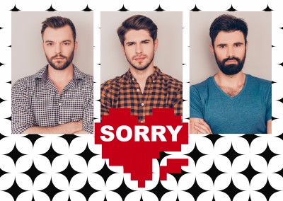 Personalizable sorry postcard with pattern and a heart