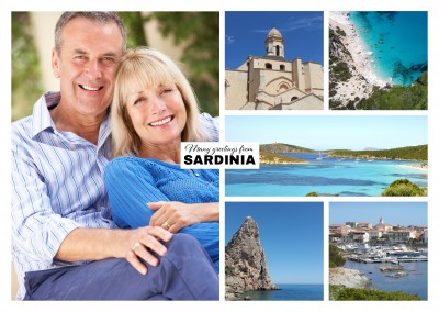 photocollage of sardinia showing beaches, old town and mountains