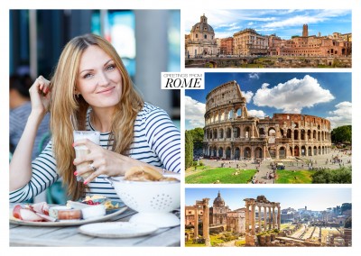rom photocollage showing colosseum and forum romanum