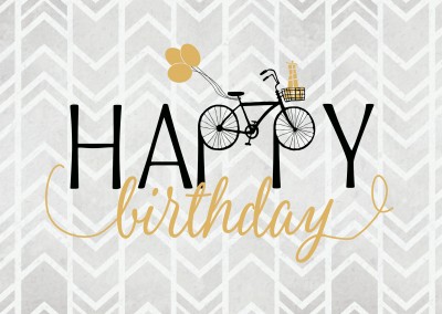 Grußkarte zum Geburtstag mit Fahrrad und Ballons