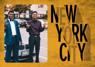 new york city in moderner,cooler schrift in schwarz auf ockerfarbenem hintergrund