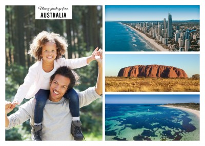 Personalisierbare Urlaubsgrußkarte aus Australien mit drei Fotos 