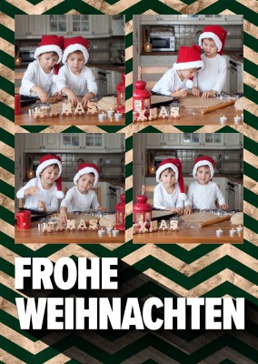 Personalisierbare Weihnachtskarte für vier Bilder auf gemustertem Untergrund