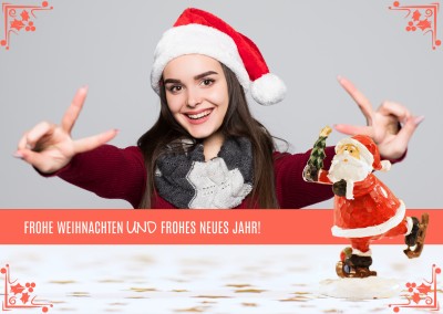 Personalisierbare Weihnachtskarte mit Weihnachtsmann, der Schlittschu läuft