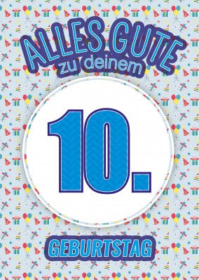 10. Geburtstag in blau mit Eiswaffel-Muster als Hintergrund