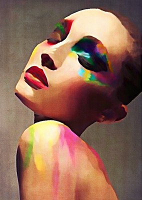 Kubistika Frau mit Farbe auf Haut