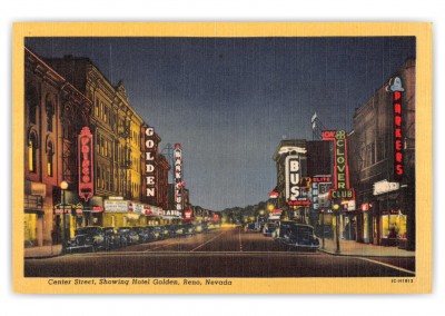 Reno, Nevada, Center Street at night, Hotel Golden