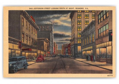 Roanoke Virginia Jefferson Street Looking South at Night