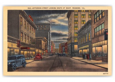 Roanoke, Virginia, Jefferson Street looking south at night