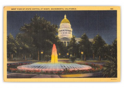 Sacramento, California, west view of State Capitol at night