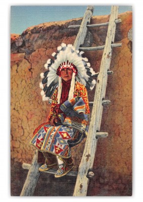 Santa Fe New Mexico Tesuque Indian in Full Regalia