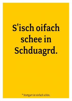 Stuttgart-Grußkarte mit schwäbischem Dialekt und Schloß-Grafik in gelb-schwarz