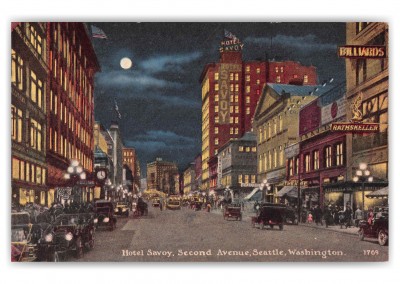 Seattle Washington Hotel Savoy Second Avenue at Night