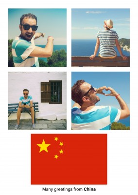 Vykort med flaggan i Kina