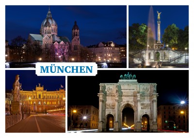 photo collage various pictures of Munich by night