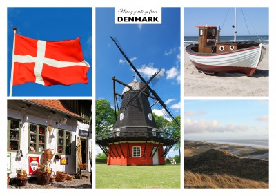 five photos of denmark – mill, beach, city, flag