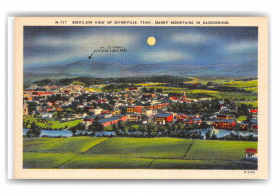 Sevierville, Tennessee, birds eye view of town at night