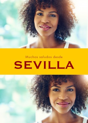 Sevilla spanska hälsningar i landet-typisk färg och teckensnitt