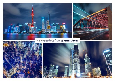 photocollage de Shanghai por la noche