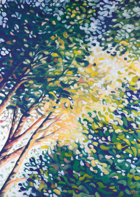 målning Tatjana Buisson Sorgue Solnedgång Träd