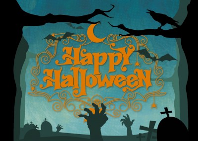 Happy halloween card with graveyard
