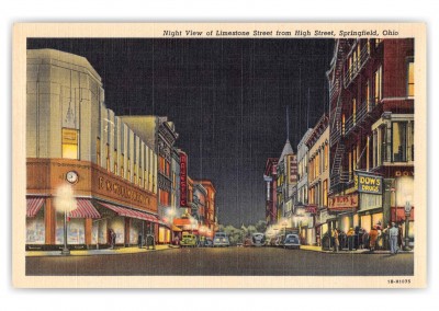 Springfield Ohio Limestone Street from High Street at Night