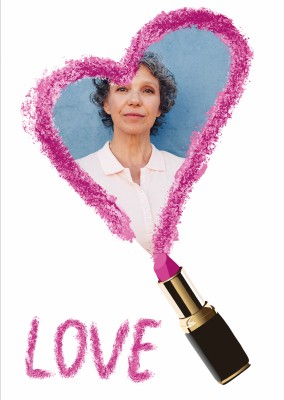 Template for your own photo on white ground with lipstick heart