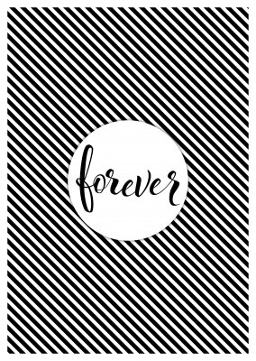 Forver-Black calligraphy on black and white striped background–mypostcard