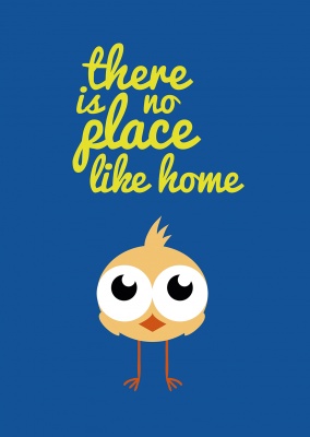 grusskarte mit s├╝├Ъem kleinen vogel mit gro├Ъen augen und dem spruch there is no place like home