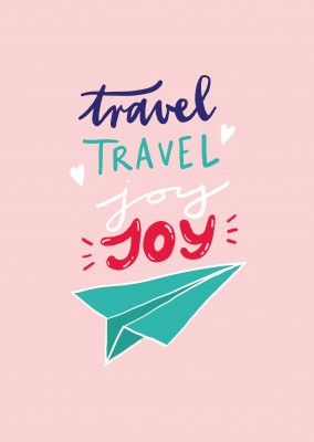 Travel, travel, joy, joy. Handgeschriebene Text auf rosa Hintergrund
