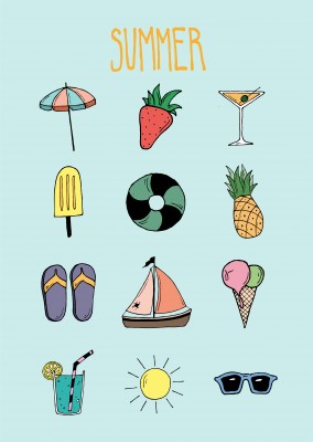greetingcard with twelve illustrations from the summer