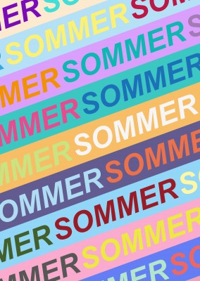 greetingcard with the word summer in different colors